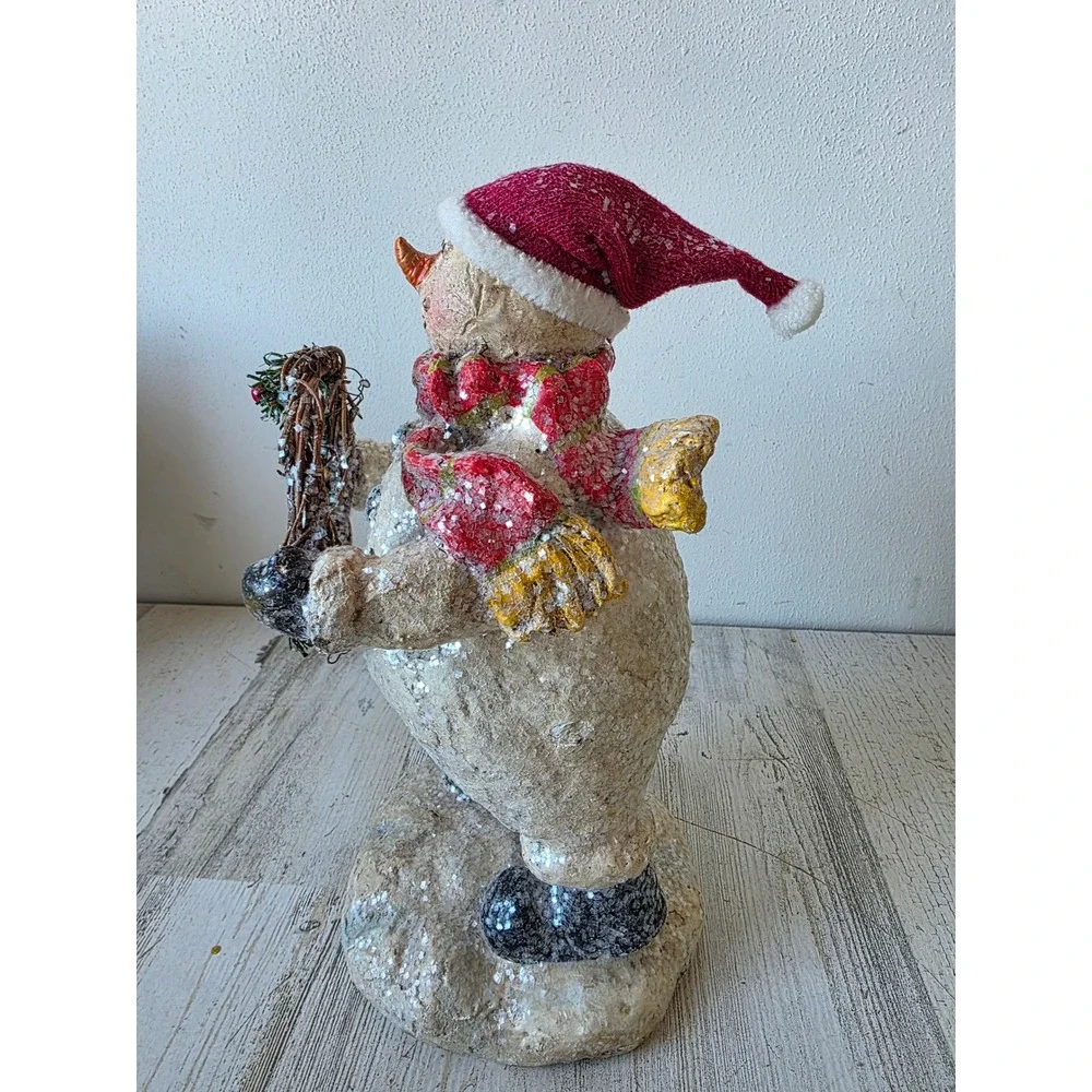 Vintage glitter snowman wreath statue figurine sparkle Xmas decor‎ hat